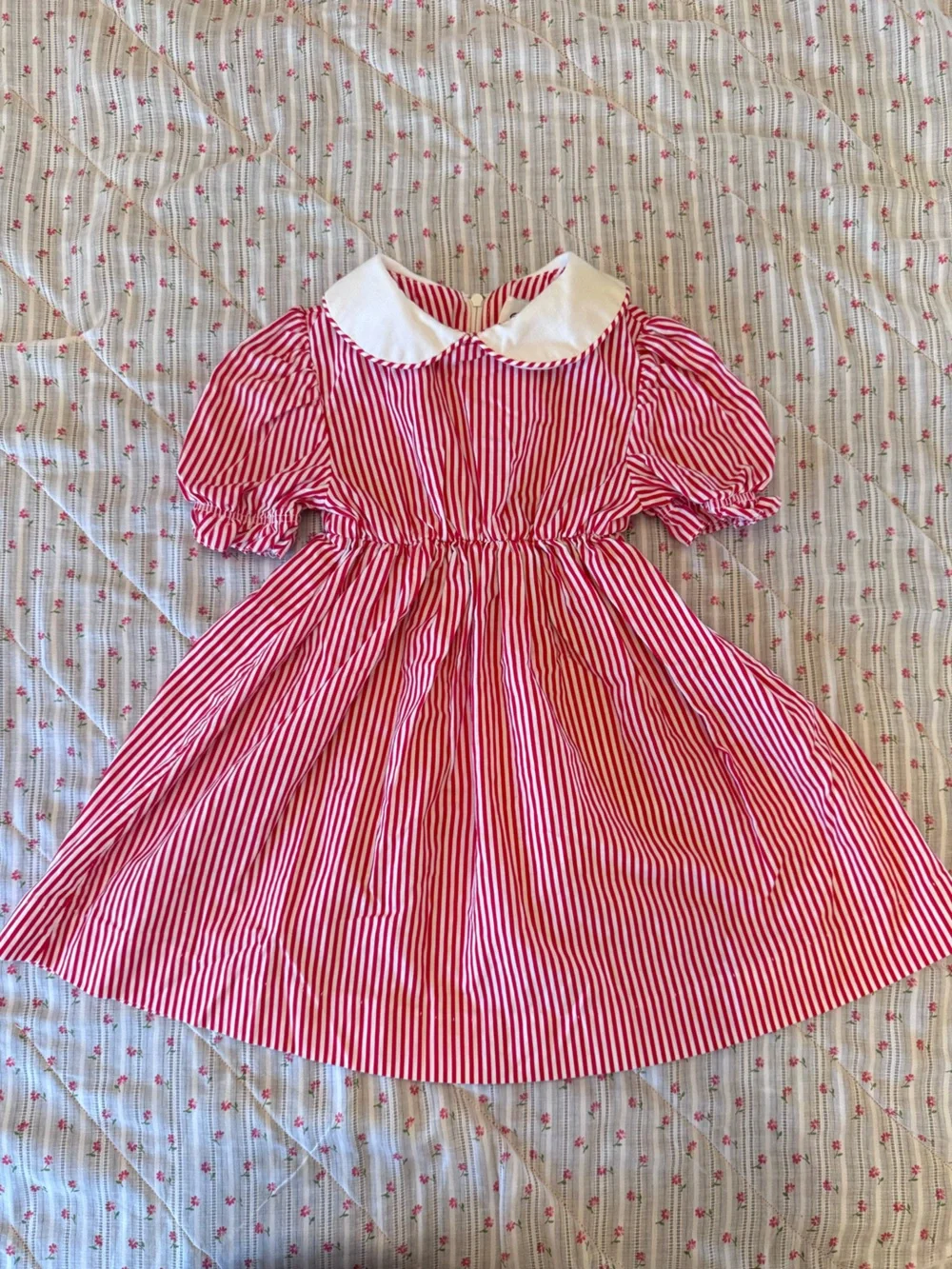 Red and White Striped Puff Sleeve Dress
